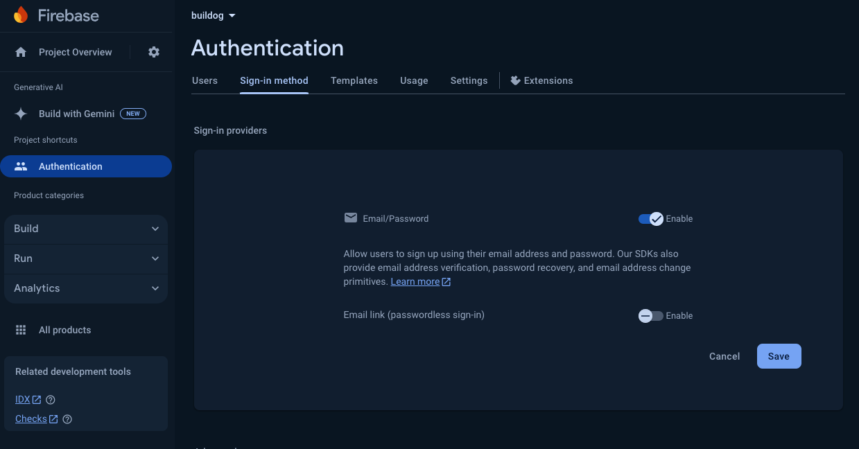 Firebase Authentication Email/Password