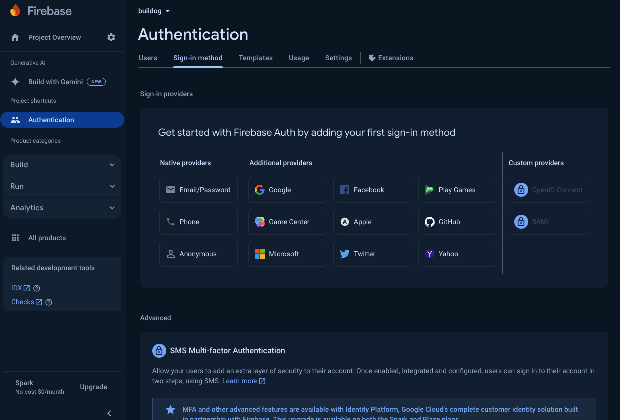 Firebase Authentication Sign In Methods