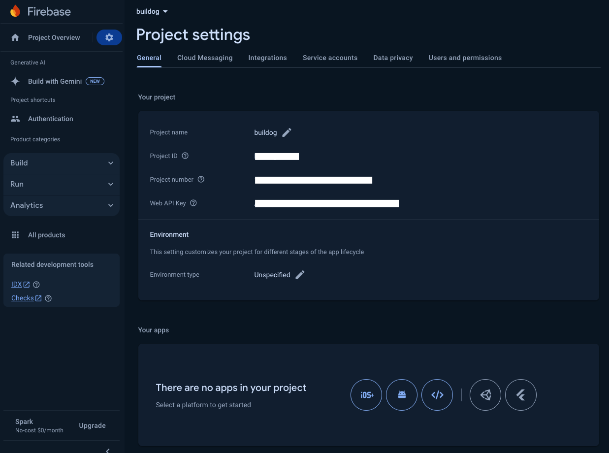 Firebase Project Settings